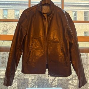 Brown leather moto jacket size small